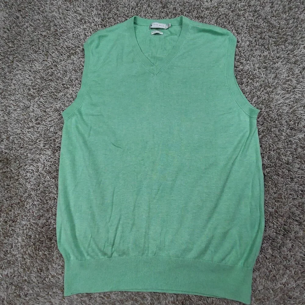 Peter Millar Sweater Vest Mens Large Green Silk Cotton Cashmere Blend Preppy